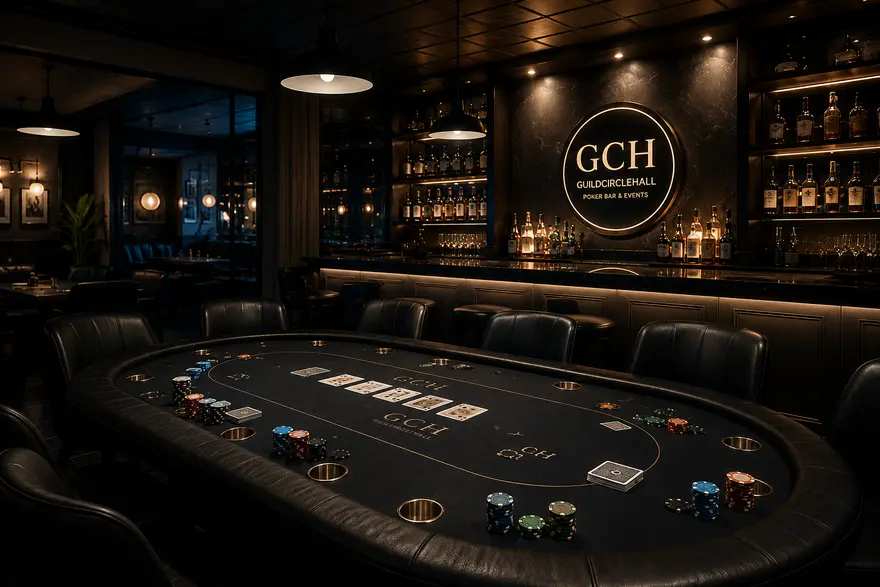 Elegancka sala barowa z pokerowym stołem w GuildCircleHall
